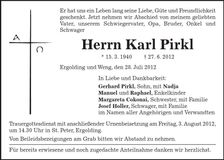 Traueranzeige Karl Pirkl