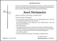 Traueranzeige Josef Steinmeier