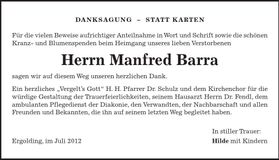 Traueranzeige Manfred Barra