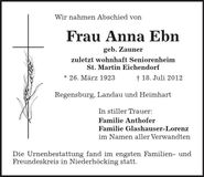 Traueranzeige Anna Ebn