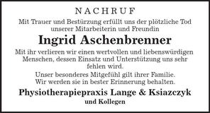 Traueranzeige Ingrid Aschenbrenner