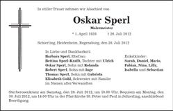 Traueranzeige Oskar Sperl