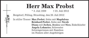 Traueranzeige Max Probst