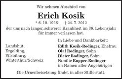 Traueranzeige Erich Kosik