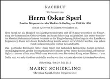 Traueranzeige Oskar Sperl