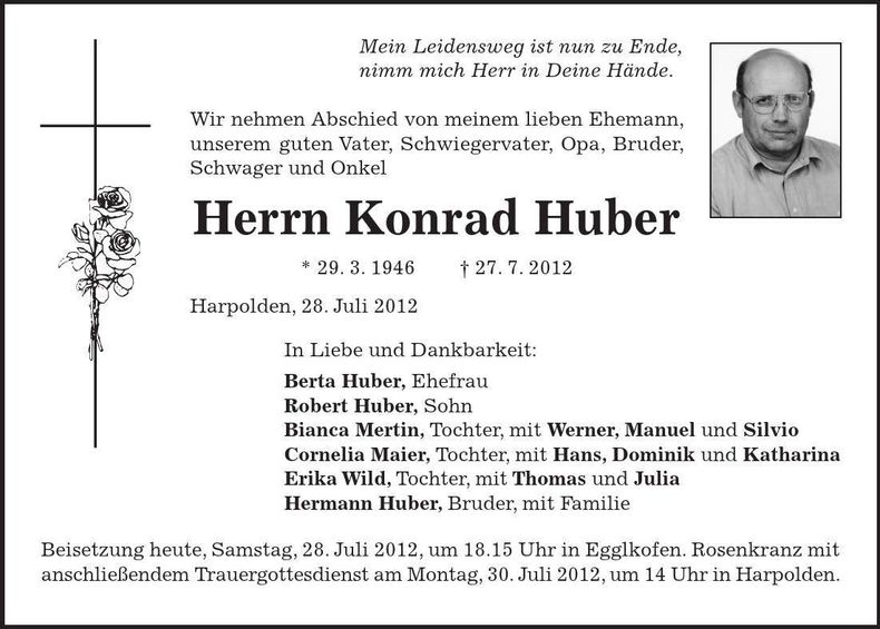 Traueranzeige Konrad Huber