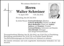 Traueranzeige Walter Schreiner