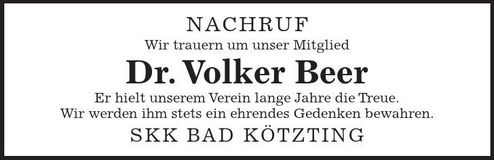 Traueranzeige Volker Dr. Beer