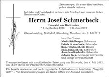 Traueranzeige Josef Schmerbeck