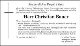 Traueranzeige Christian Bauer