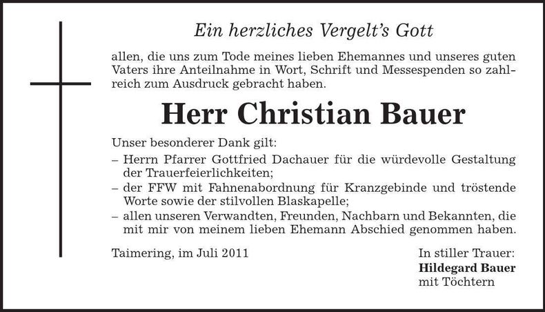Traueranzeige Christian Bauer