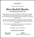 Traueranzeige Rudolf Martin