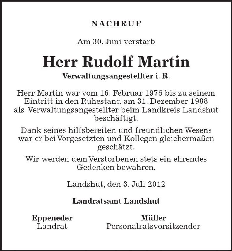 Traueranzeige Rudolf Martin