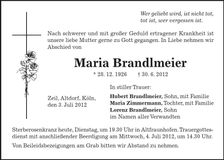 Traueranzeige Maria Brandlmeier