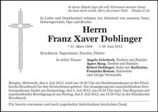 Traueranzeige Franz-Xaver Doblinger