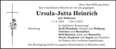 Traueranzeige Ursula-Jutta Heinrich