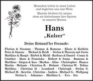 Traueranzeige Hans Senft