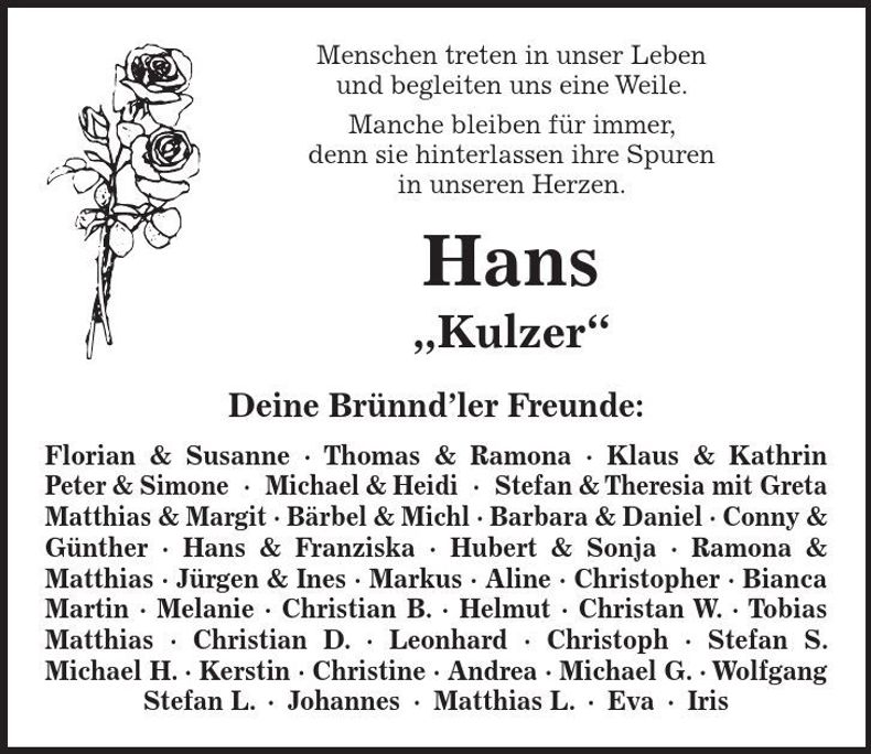 Traueranzeige Hans Senft