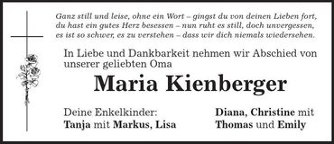 Traueranzeige Maria Kienberger