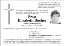 Traueranzeige Elisabeth Bucher