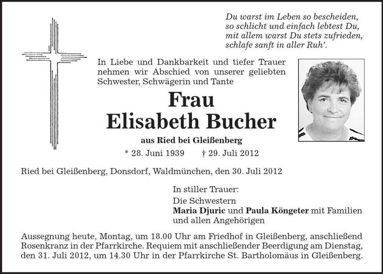 Traueranzeige Elisabeth Bucher
