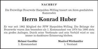 Traueranzeige Konrad Huber