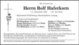 Traueranzeige Rolf Haferkorn