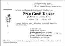 Traueranzeige Gusti Datzer