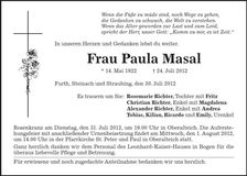 Traueranzeige Paula Masal