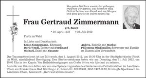 Traueranzeige Gertraud Zimmermann