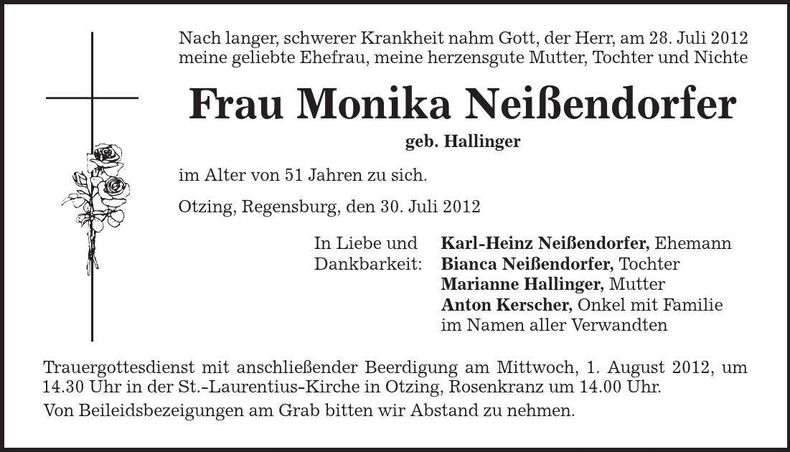 Traueranzeige Monika Neißendorfer