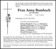 Traueranzeige Anna Bambach