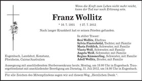 Traueranzeige Franz Wollitz
