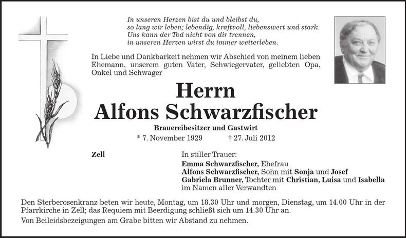 Traueranzeige Alfons Schwarzfischer