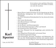 Traueranzeige Karl Sporrer