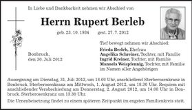 Traueranzeige Rupert Berleb