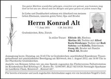 Traueranzeige Konrad Alt