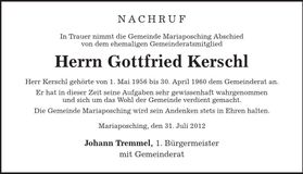 Traueranzeige Gottfried Kerschl