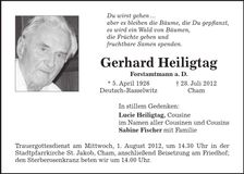 Traueranzeige Gerhard Heiligtag