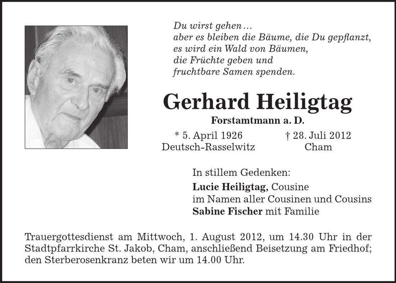 Traueranzeige Gerhard Heiligtag
