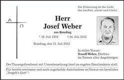Traueranzeige Josef Weber