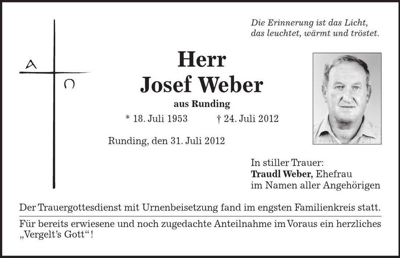Traueranzeige Josef Weber