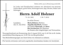 Traueranzeige Adolf Holzner