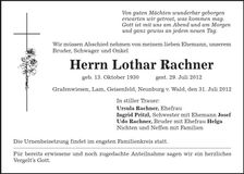 Traueranzeige Lothar Rachner