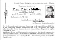 Traueranzeige Frieda Müller