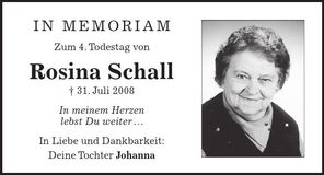Traueranzeige Rosina Schall