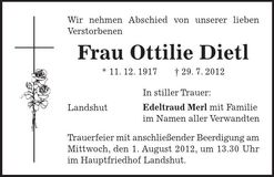 Traueranzeige Ottilie Dietl