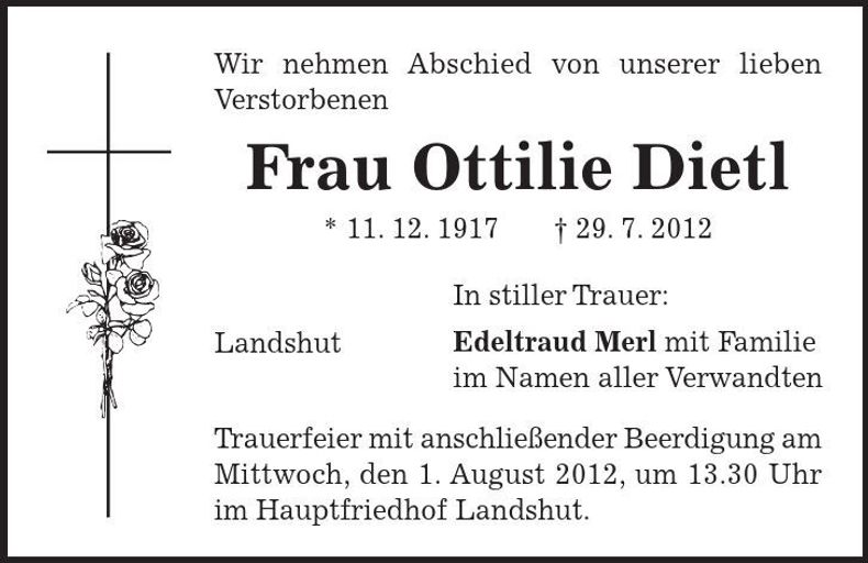 Traueranzeige Ottilie Dietl