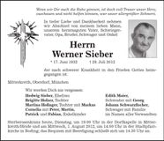 Traueranzeige Werner Sieber
