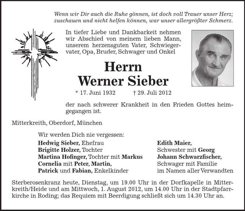 Traueranzeige Werner Sieber
